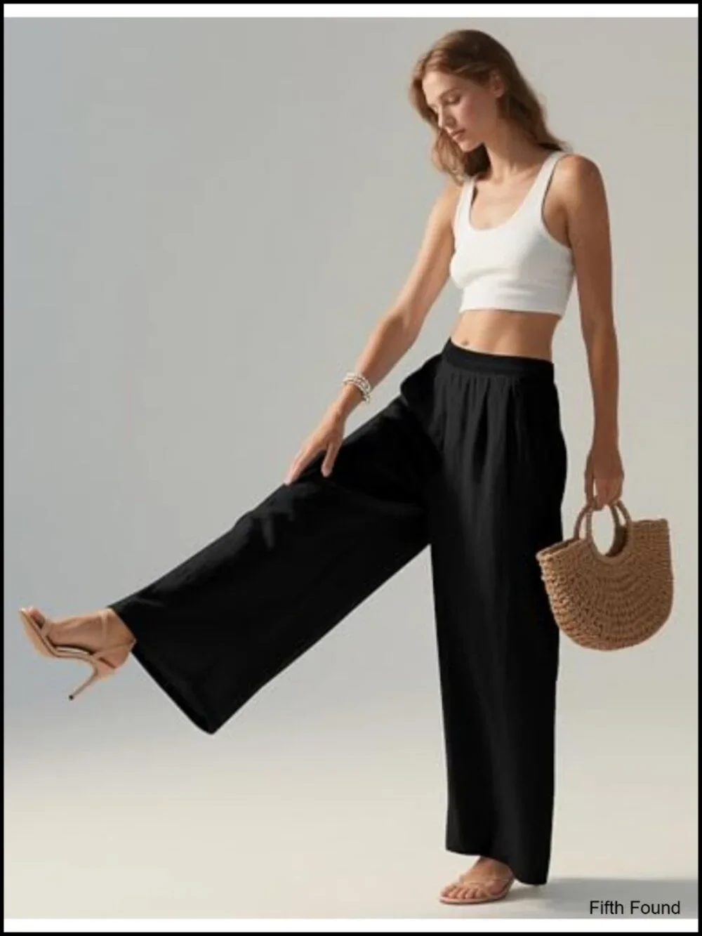 Linen Blend Wide Leg Palazzo Pants Elastic Waist Summer Travel